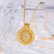 Jiaxy & K 24k 999 Chinese Lattice Openwork Necklace 10.90g, Natural White Diamond 0.358ct